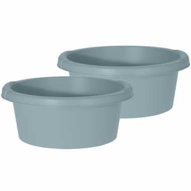 Set van 2x stuks groene afwasteilen/afwasbakken rond kunststof 10 liter