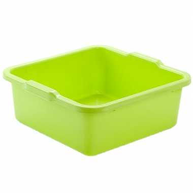 Set van 2x stuks kunststof teiltje/afwasbak vierkant 11 liter groen