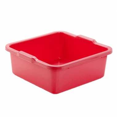 Set van 2x stuks kunststof teiltje/afwasbak vierkant 8 liter rood