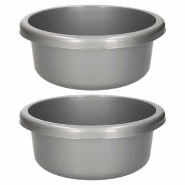 Set van 3x stuks ronde afwasteiltjes / afwasbakken licht grijs 6,2 liter