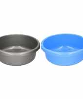 2x ronde afwasteil blauw en grijs kunststof 9 liter