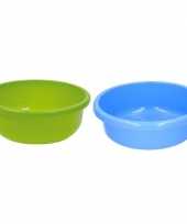 2x ronde afwasteil blauw en groen kunststof 9 liter