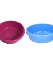 2x ronde afwasteil blauw en roze kunststof 9 liter