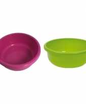 2x ronde afwasteil groen en roze kunststof 9 liter