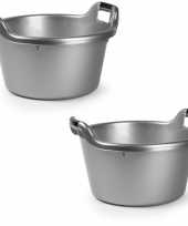 2x ronde afwasteilen afwasbak met handvaten zilver 17 liter 45 x 26 5 cm
