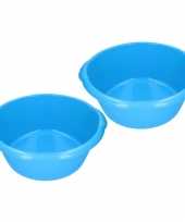 2x stuks blauwe afwasbak afwasteiltje rond 15 liter