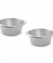 2x stuks grote ronde afwasteil afwasbak zilver 25 liter