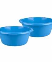 2x stuks ronde afwasteil afwasbak blauw 10 liter