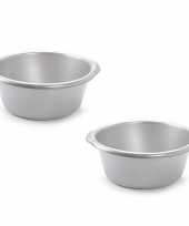 2x stuks ronde afwasteil afwasbak zilver 6 liter