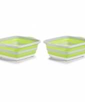 2x wit groene opvouwbare afwasteil afwasbakken met snijplank 40 x 32 cm 11 liter