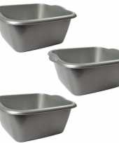 3x rechthoekige afwasteilen afwasbakken zilver 3 liter 25 x 10 cm