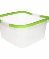 Handige transparante teil afwasteil met handvat lime groen 13 liter