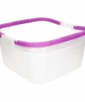 Handige transparante teil afwasteil met handvat roze 13 liter