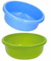 Set van 2 ronde afwasteiltjes 9 liter in de kleuren blauw en groen 36 x 13 cm