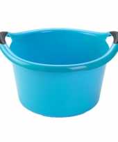 Set van 2x stuks grote kunststof teiltje afwasbak rond met handvatten 15 liter blauw
