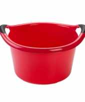 Set van 2x stuks grote kunststof teiltje afwasbak rond met handvatten 15 liter rood