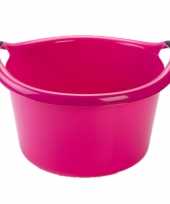 Set van 2x stuks grote kunststof teiltje afwasbak rond met handvatten 15 liter roze