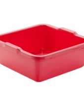 Set van 2x stuks kunststof teiltje afwasbak vierkant 11 liter rood