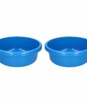 Set van 2x stuks ronde afwasteiltjes kobalt blauw kunststof 9 liter